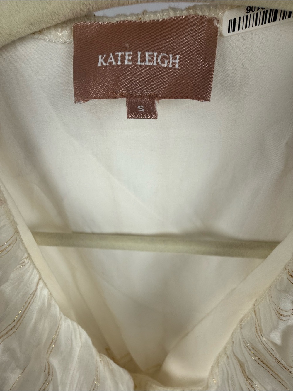 Kate Leigh Railroad Wrap Maxi Dress Cream Gold Stripe Ruffle Cotton USA S - Picture 4 of 5